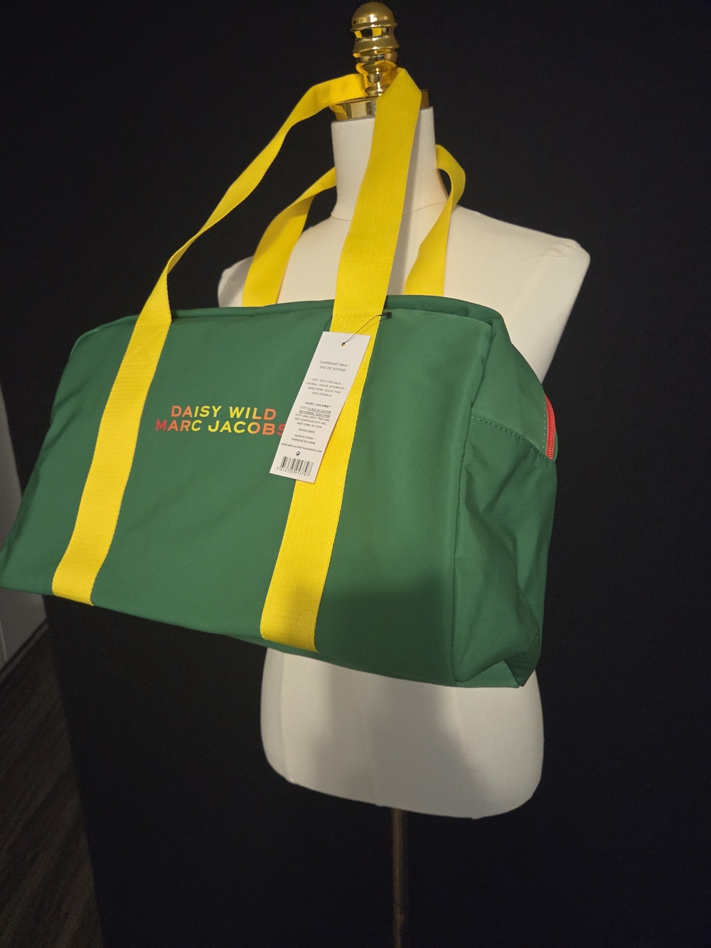 Marc Jacobs Green Duffel Bag with Yellow Straps NWT